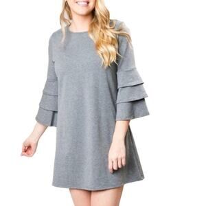 Simply Southern Heather Gray Winston 3/4 Bell Sleeve A-Line Tunic Dress XL
